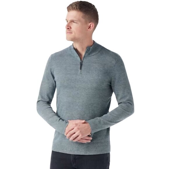 Smartwool 1/2 Zip Base Layer Sweater Blue Heather Wool Blend Size L - Picture 3 of 7